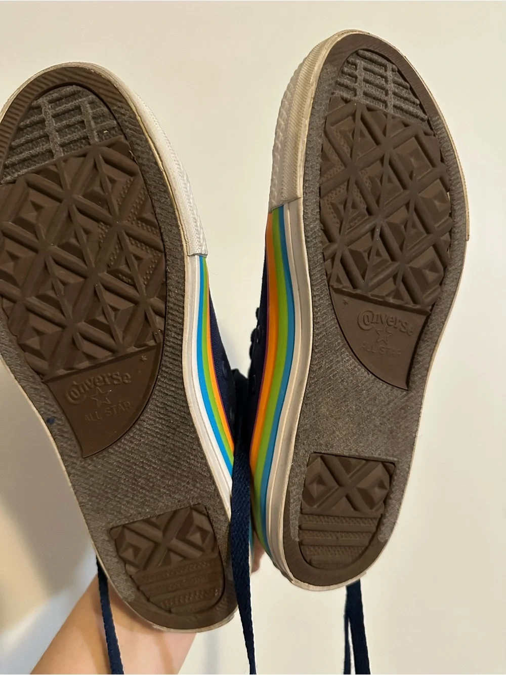 Converse Navy High-Top Sneakers with Rainbow Stripe, kids size 4